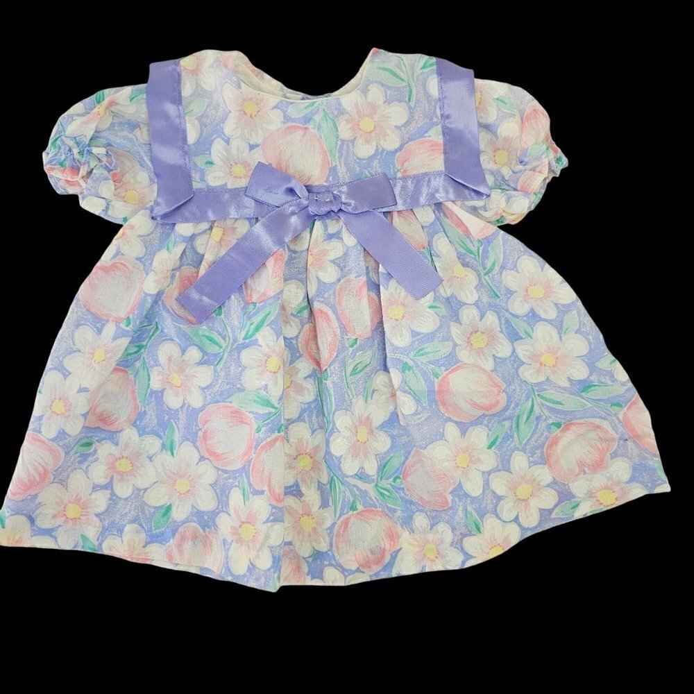 60s Cutest One Baby Girl Dress Puff Sleeve Button Close Cotton Poly Infant 12 Mo